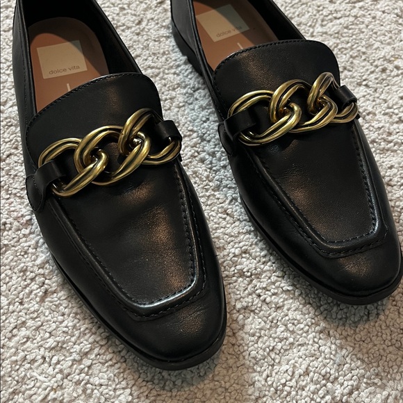 Dolce Vita Gold Chain Buckle Black Loafers - Picture 3 of 7